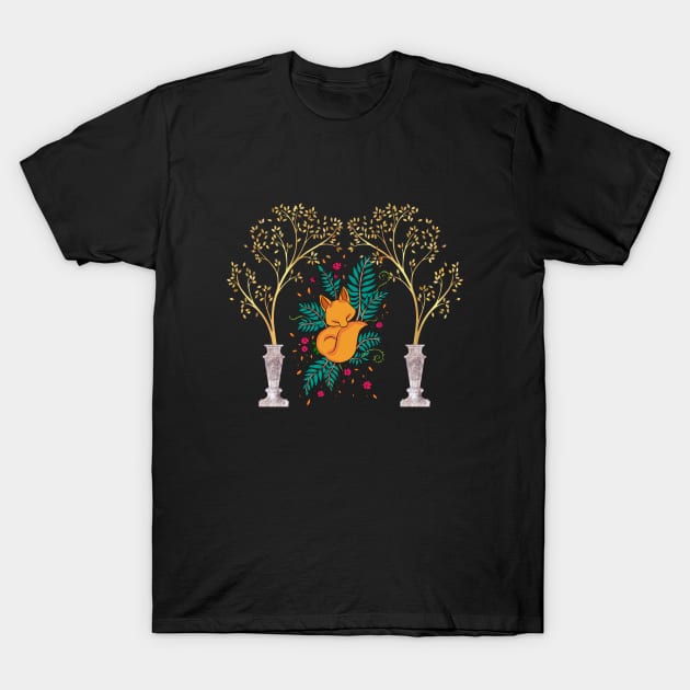 Baby fox sleeping in the mystery forest T-Shirt by Color by EM